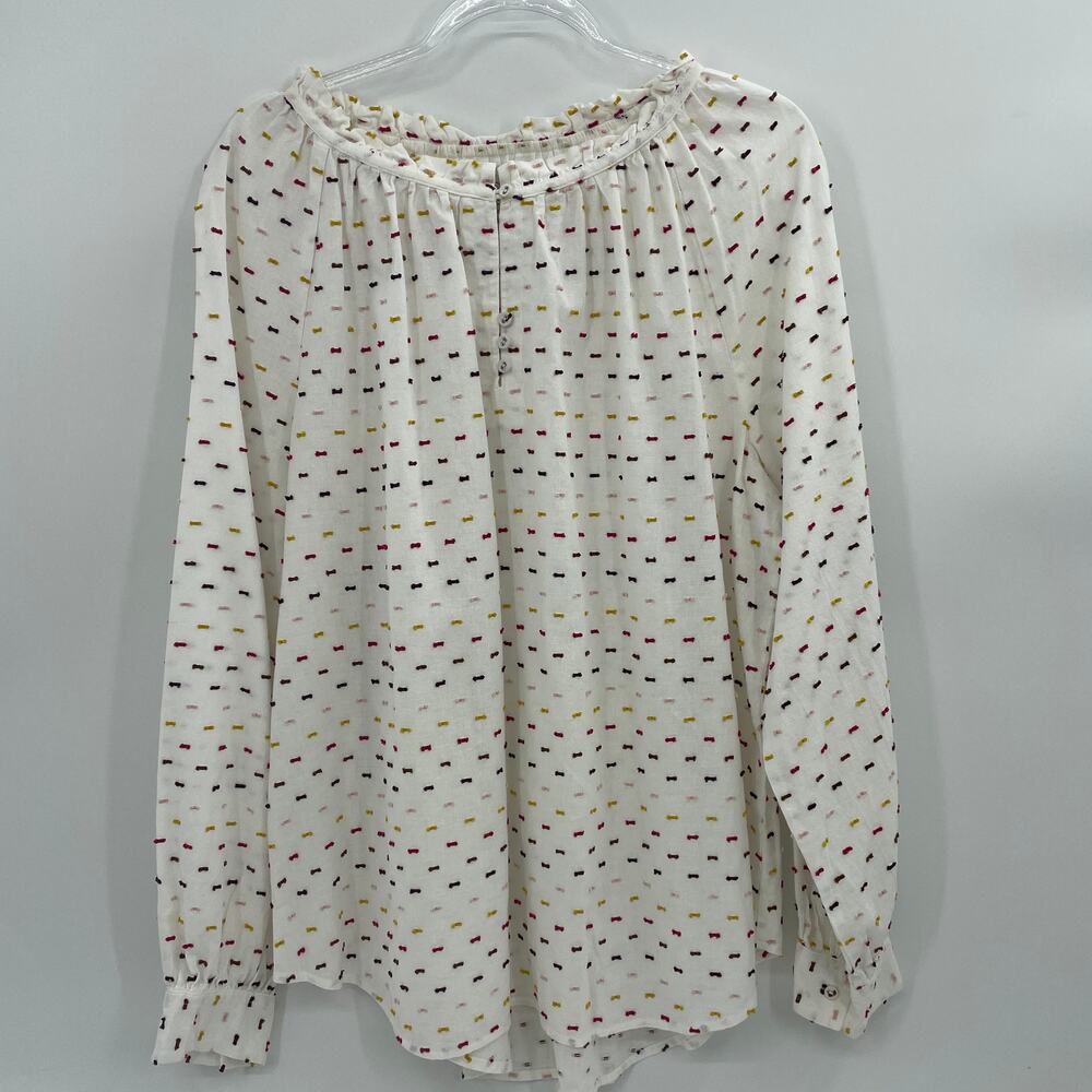 ST JOHN'S BAY Clip Dot Peasant Blouse Size 0X Rainbow Boho Raglan Long Sleeve